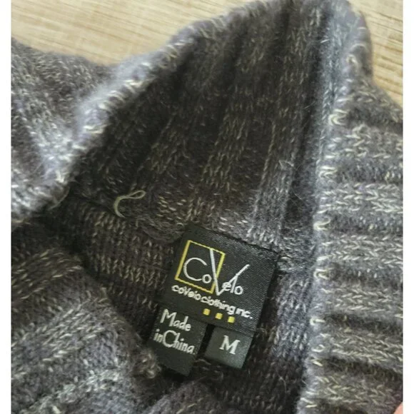 Covelo Wool Angora Rabbit Silk Cotton Cable Knit Mock Neck Cardigan Sweater M - Picture 13 of 15